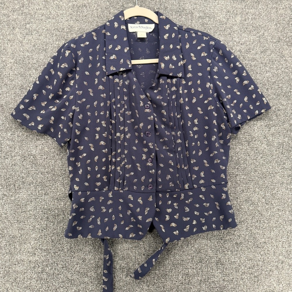 Vintage Norton McNaughton Topā Womens 8 Blue Print Button Up Prairie Cottagecore